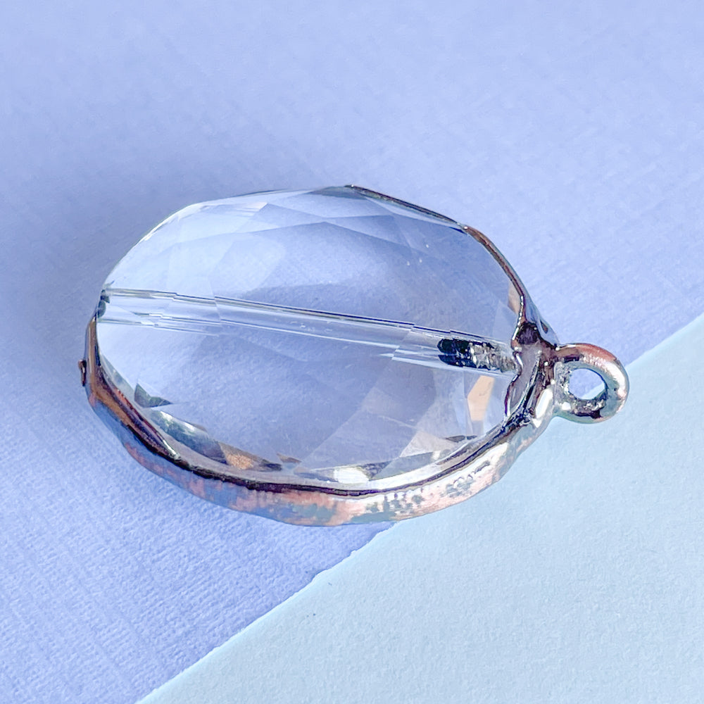 
                
                    Load image into Gallery viewer, 26mm Clear Faceted Crystal Patinated Copper Bezel Pendant
                
            