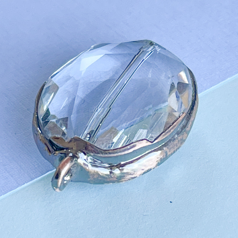 26mm Clear Faceted Crystal Patinated Copper Bezel Pendant
