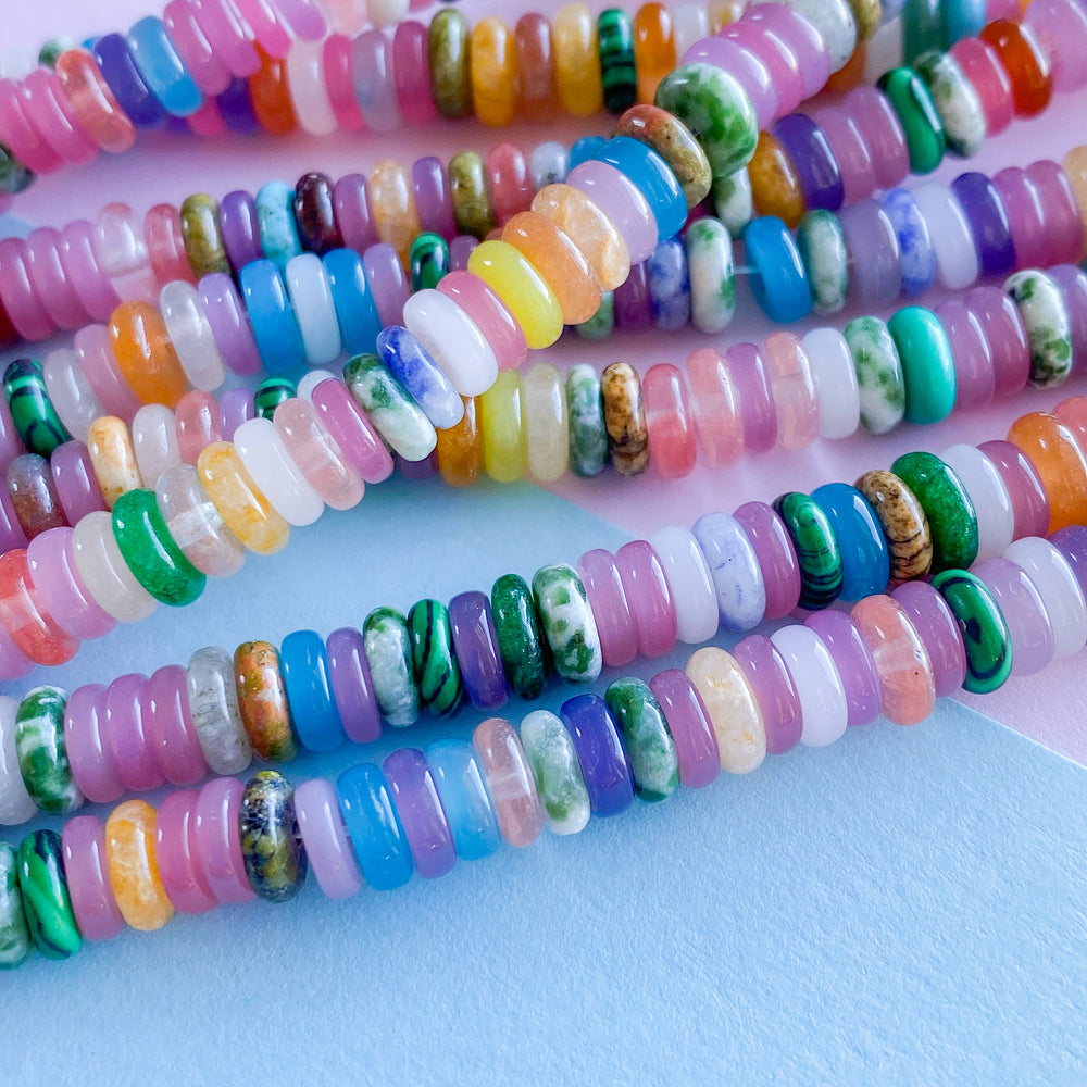 
                
                    Load image into Gallery viewer, 6mm Multi Stone Candy Rondelle Disc Strand
                
            
