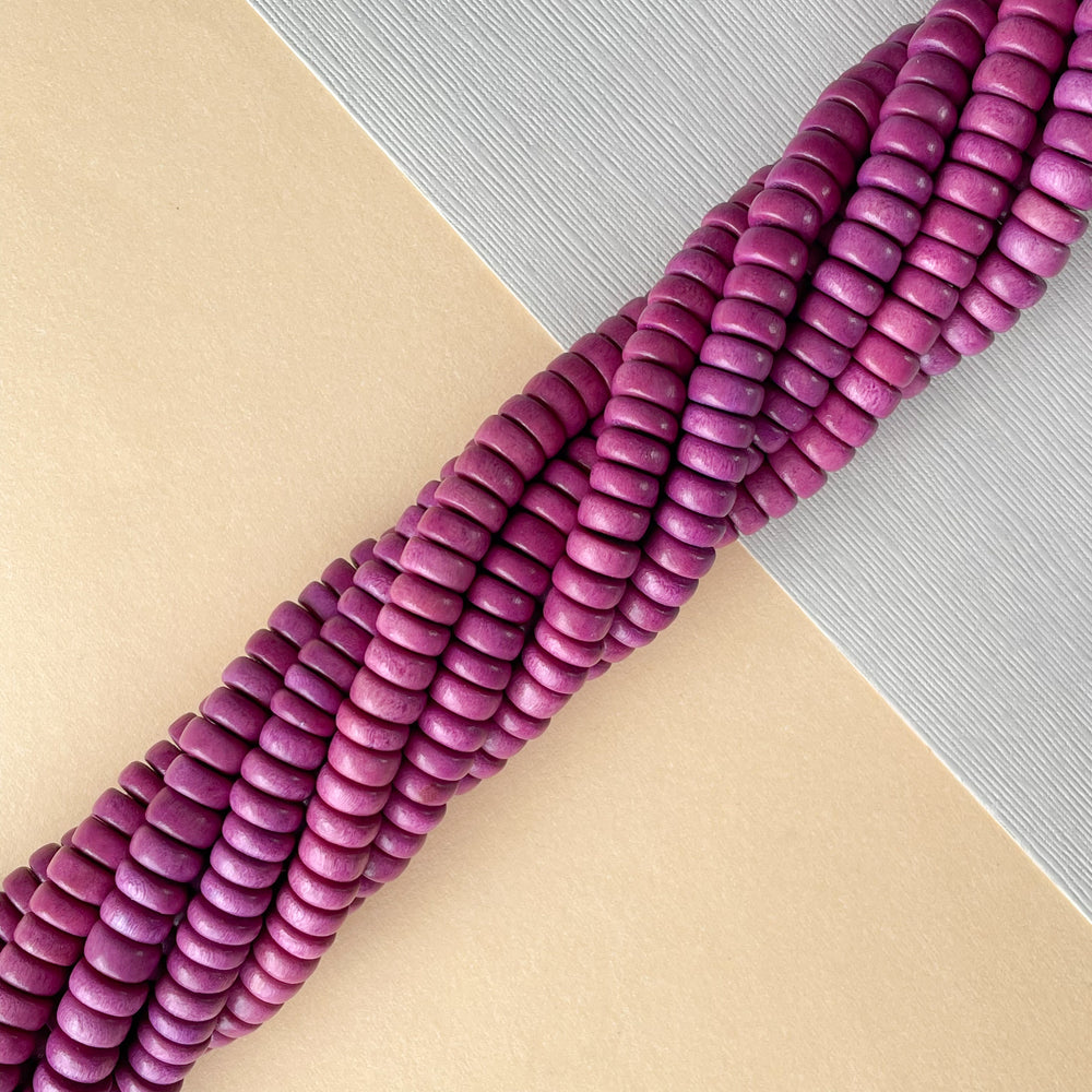 8mm Magenta Wood Rondelle Strand