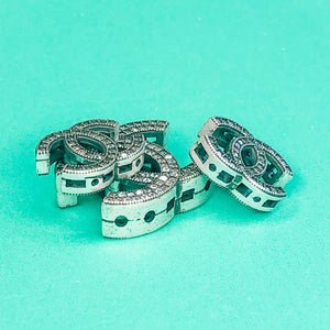 12-19mm Antique Silver Pave Interlocking C Bead - Christine White Style