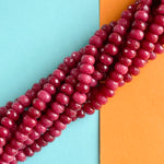 8mm Cranberry Dyed Jade Faceted Rondelle Strand