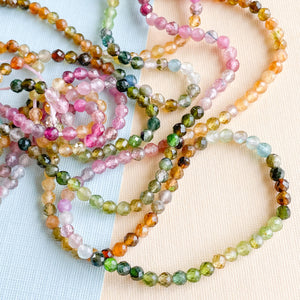 3mm Faceted Watermelon Tourmaline Rounds Strand