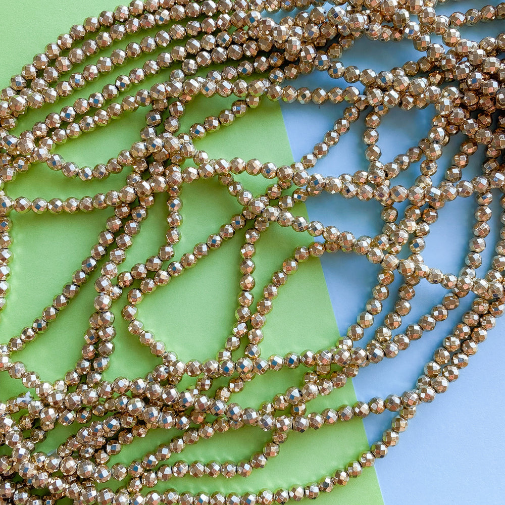 4mm Gold Faceted Hematite Rounds Strand - Beads, Inc.