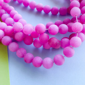8mm Matte Orchid Pink Dyed Jade Rounds Strand