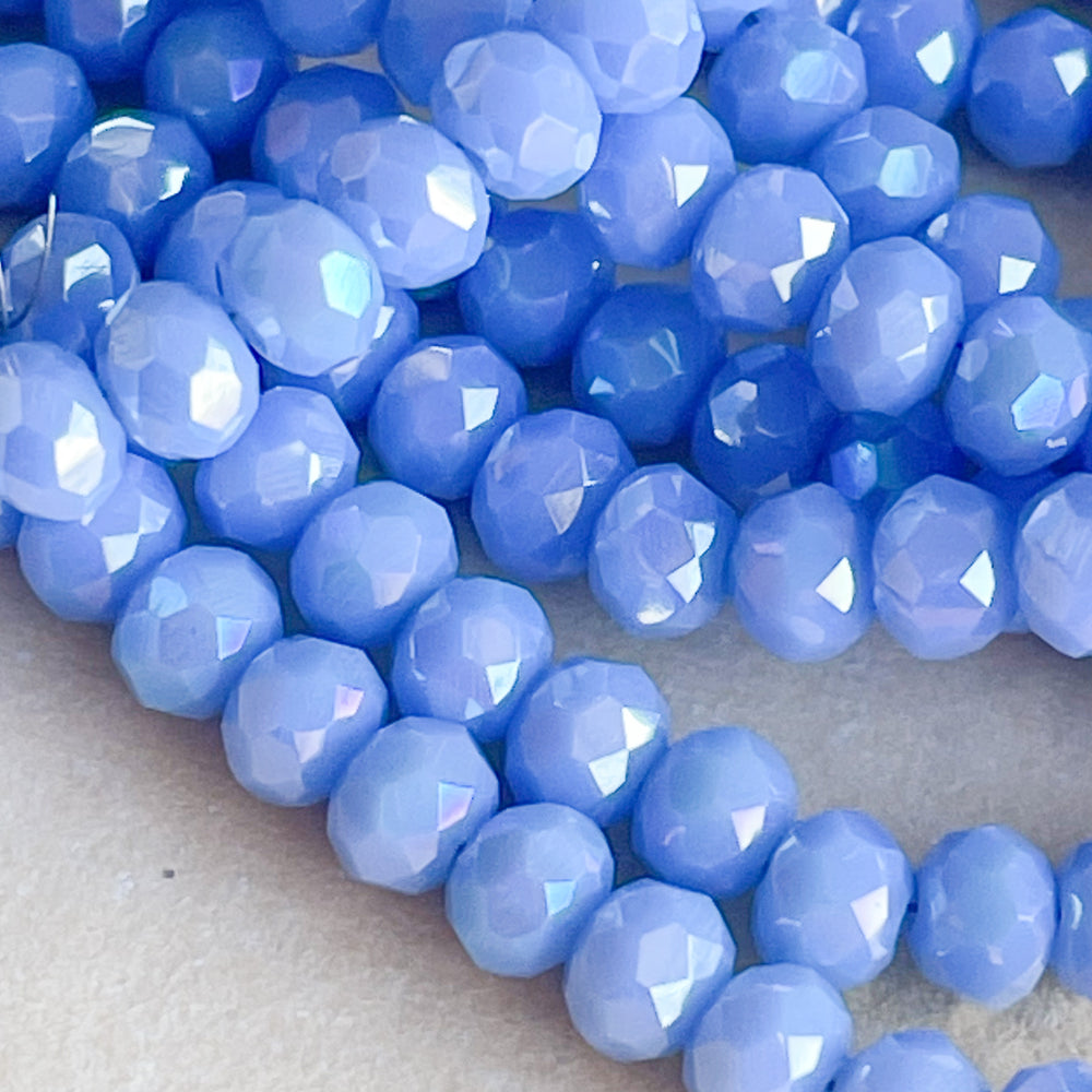 4mm Diamond Finish Opaque Periwinkle Faceted Chinese Crystal Rondelle Strand