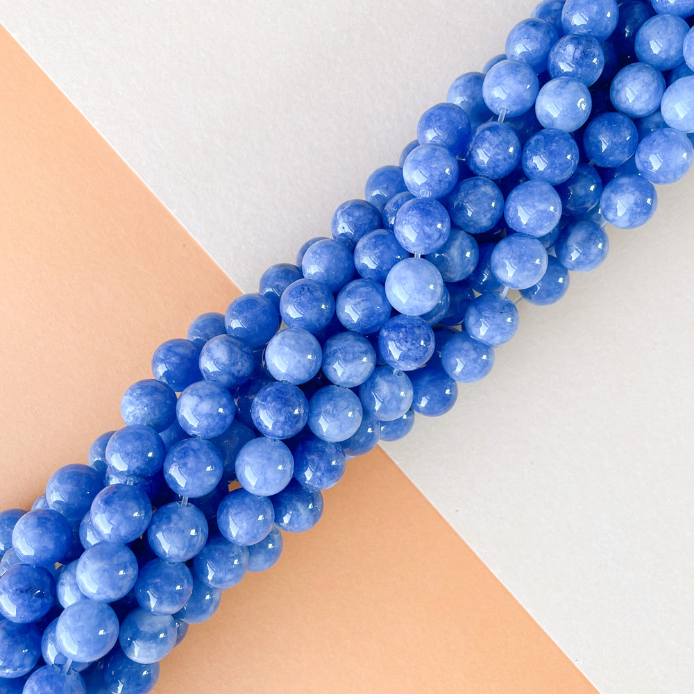 8mm Royal Blue Dyed Jade Rounds Strand