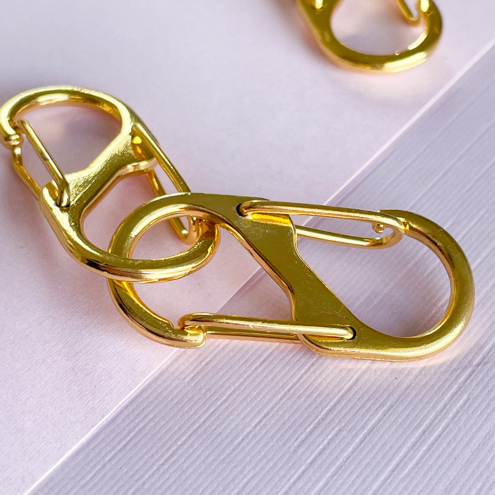 
                
                    Load image into Gallery viewer, 41mm Gold Plated Double Clasp Carabiner Clip
                
            