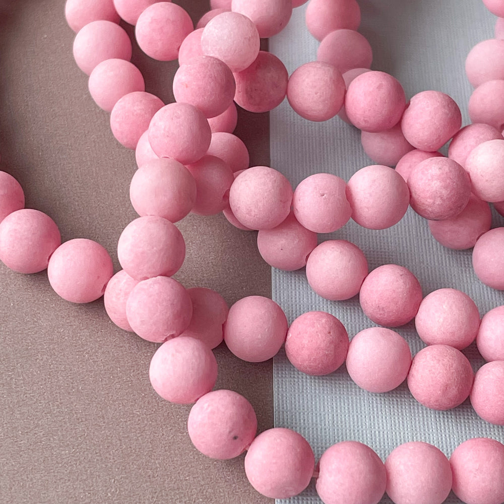 8mm Matte Candy Pink Dyed Jade Rounds Strand