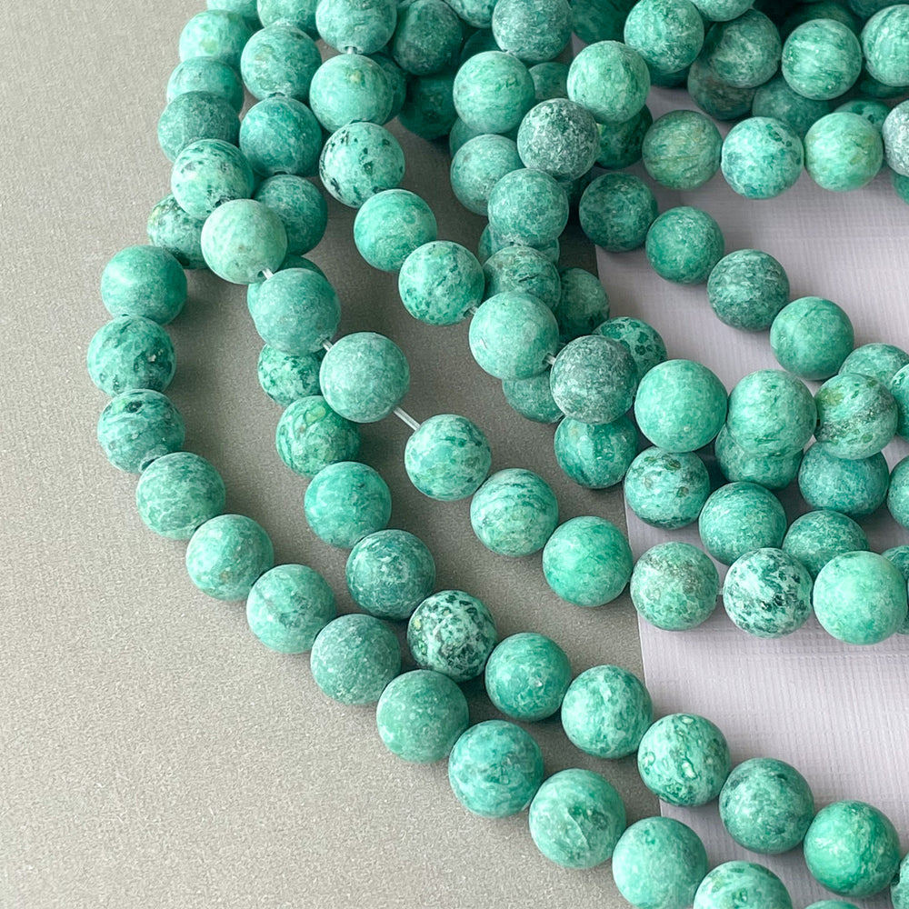 
                
                    Load image into Gallery viewer, 8mm Matte Pine Spotted Jade Rounds Strand
                
            