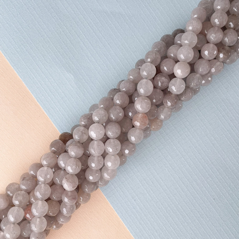 8mm Cloudy Gray Faceted Dyed Jade Rounds Strand