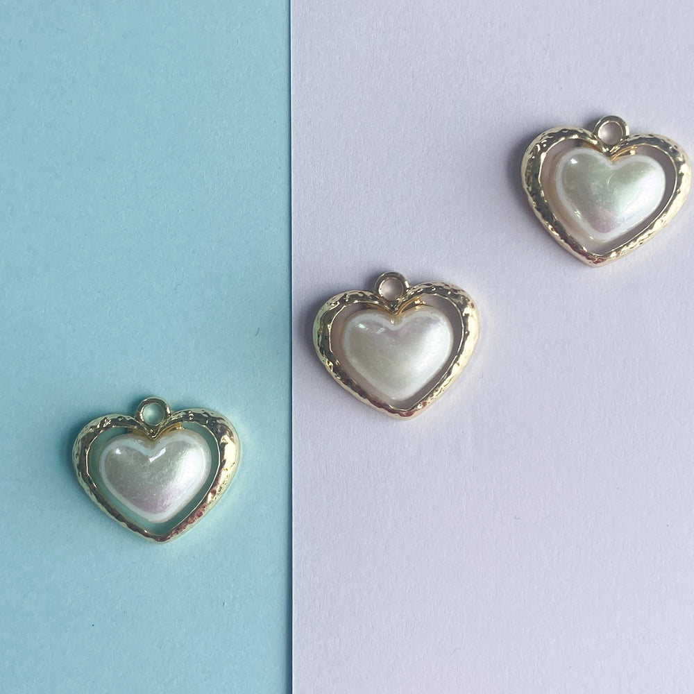 20mm Gold Pearlized Heart Charm - 2 Pack