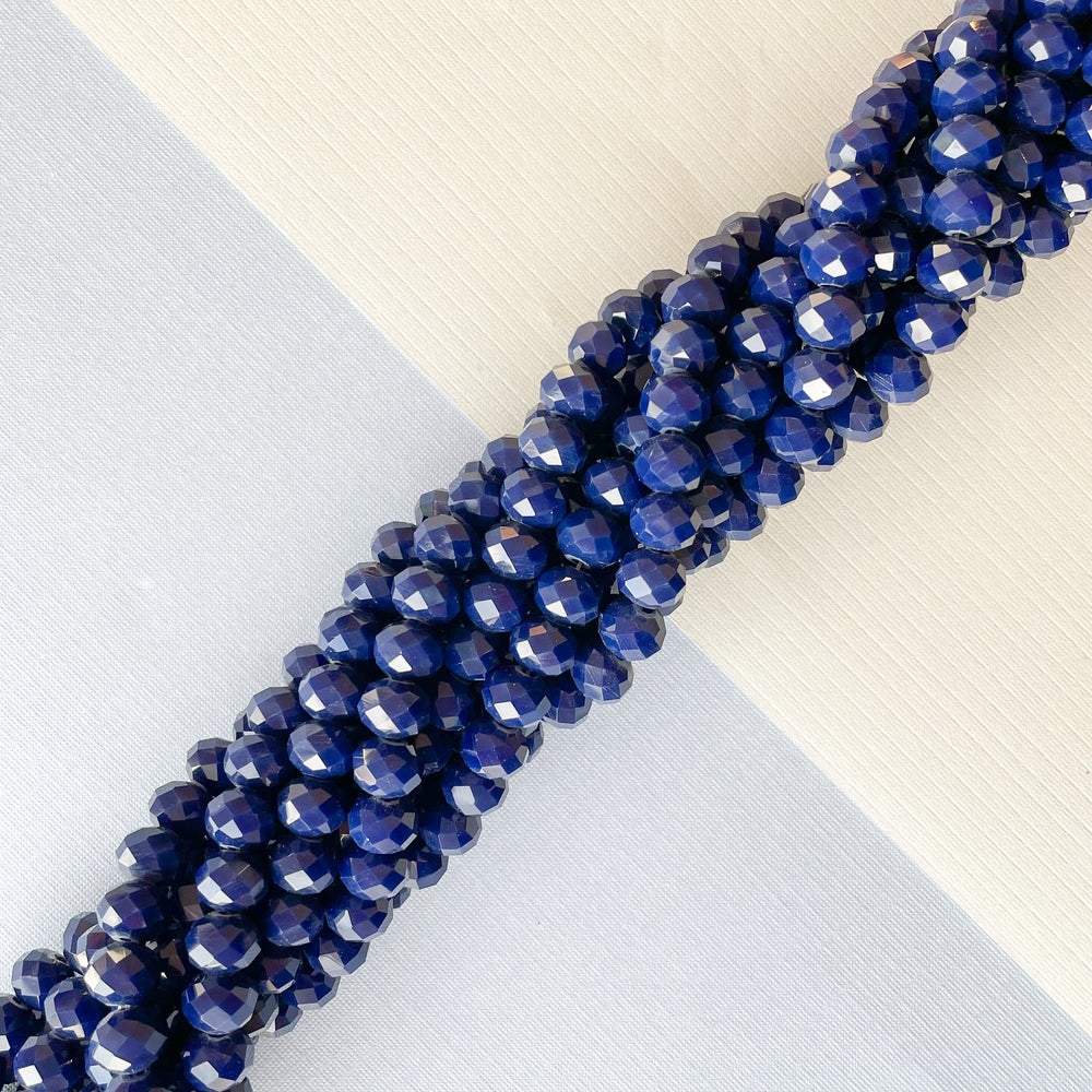 8mm Opaque Navy Faceted Chinese Crystal Rondelle Strand