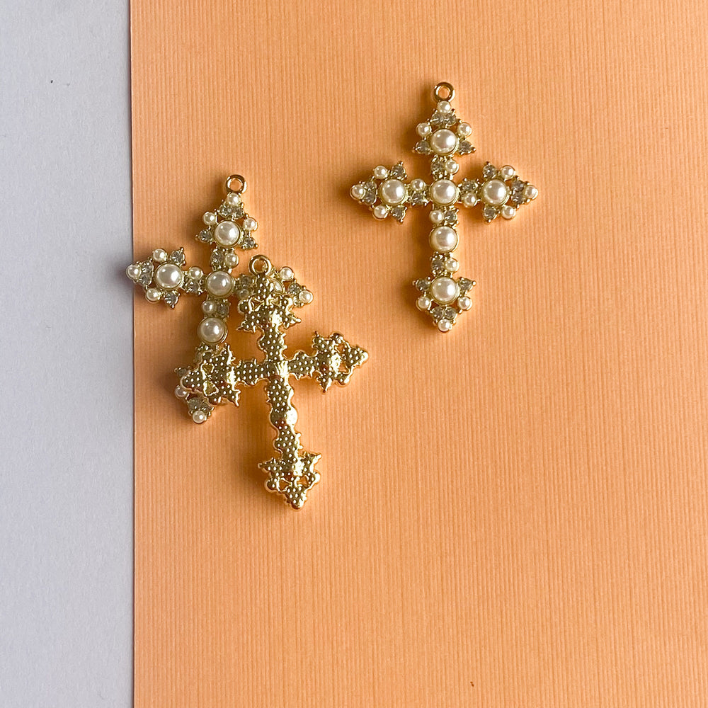 40mm Gold Pearlized Cross Charm