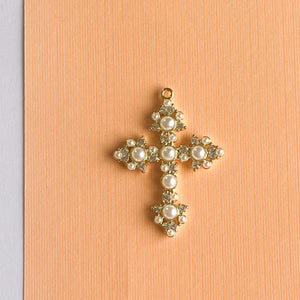
                
                    Load image into Gallery viewer, 40mm Gold Pearlized Cross Charm
                
            