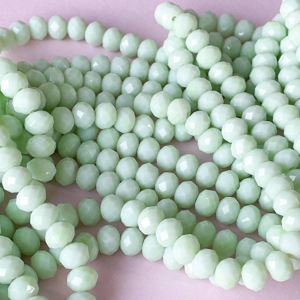Approx. 16 Strand 6x4mm Crystal Faceted Rondelle Beads, Opaque Mint Green  AB - Bead Box Bargains