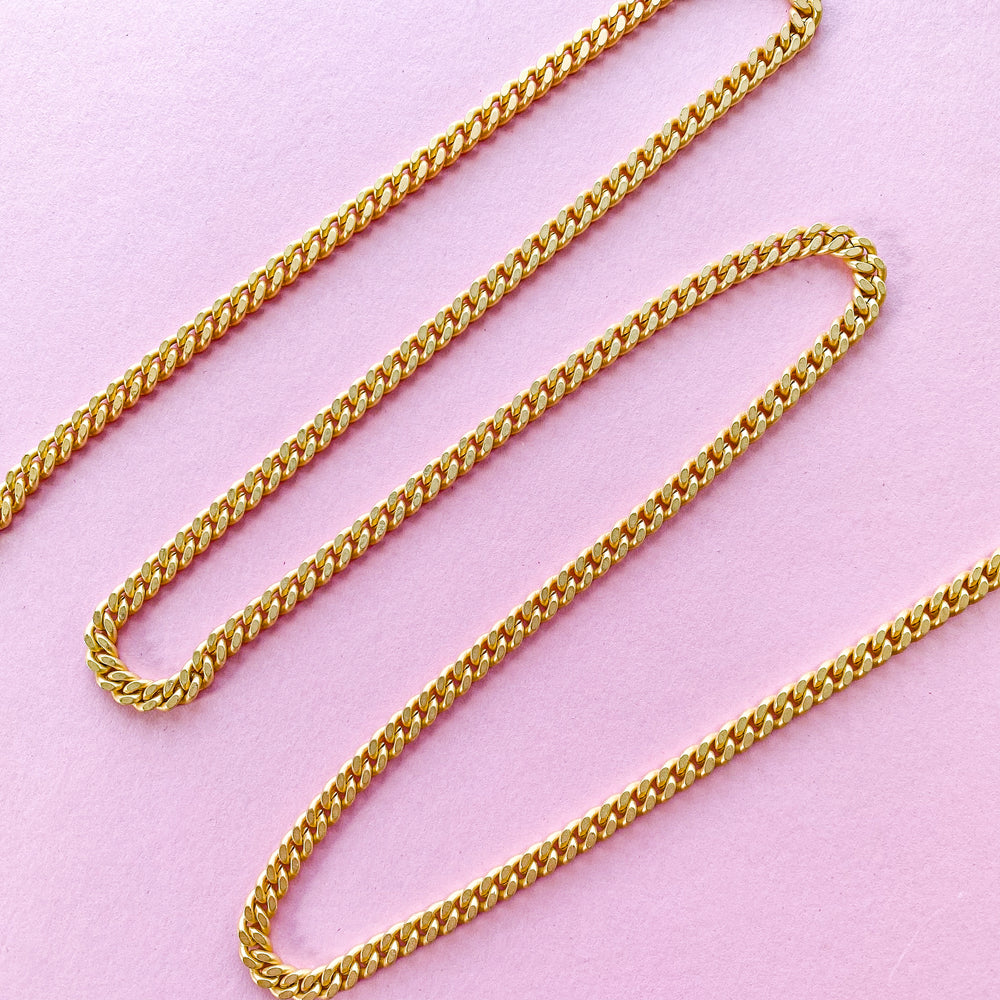 5mm Flat Brushed Gold Curb-link Chain