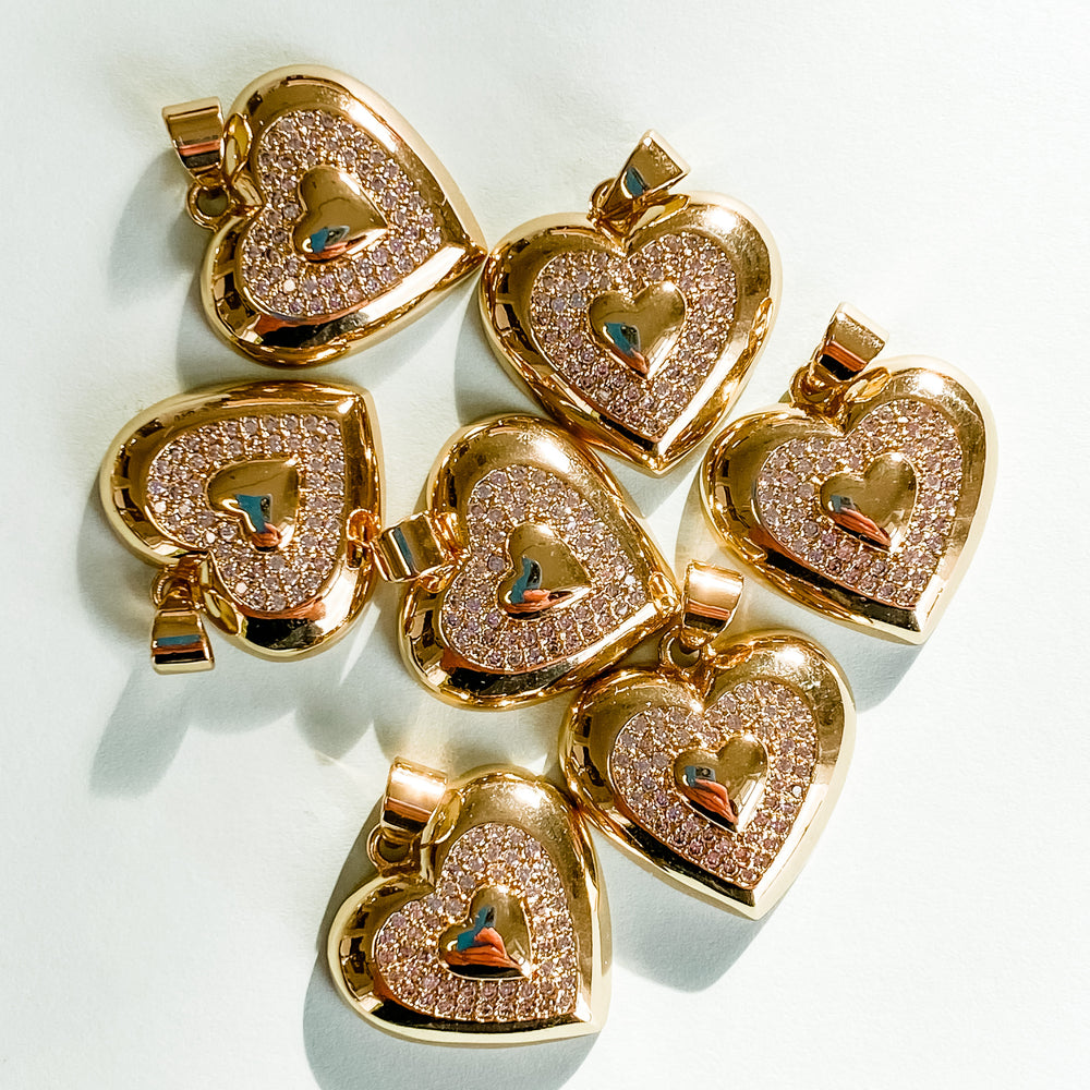 18mm Pave Gold Domed Heart Charm