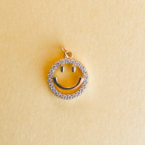 
                
                    Load image into Gallery viewer, 12mm Gold Pave Open Smiley Face Charm
                
            