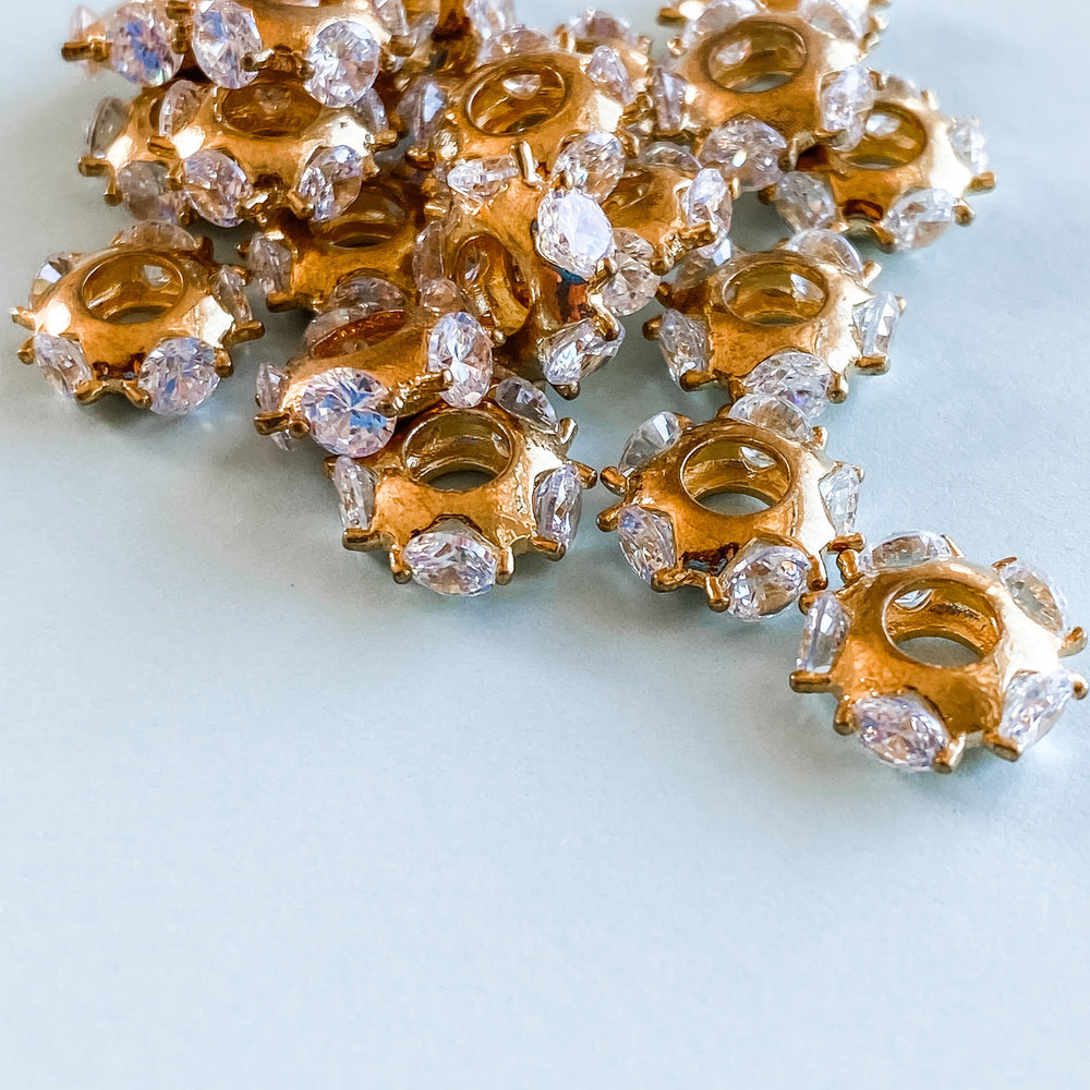 12mm Gold Pave Chunky Crystal Roller Rondelle Bead