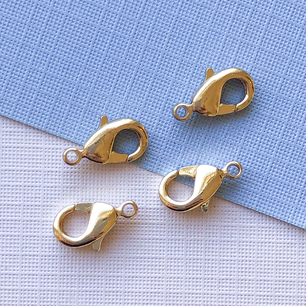 
                
                    Load image into Gallery viewer, 12mm Shiny Gold Lobster Claw Clasp - Pack of 4 - Christine White Style
                
            