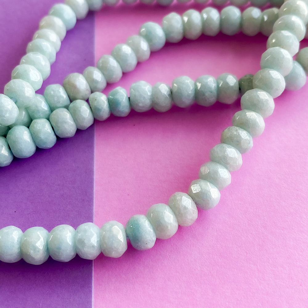 6mm Faceted Amazonite Diamond Coated Rondelle Strand