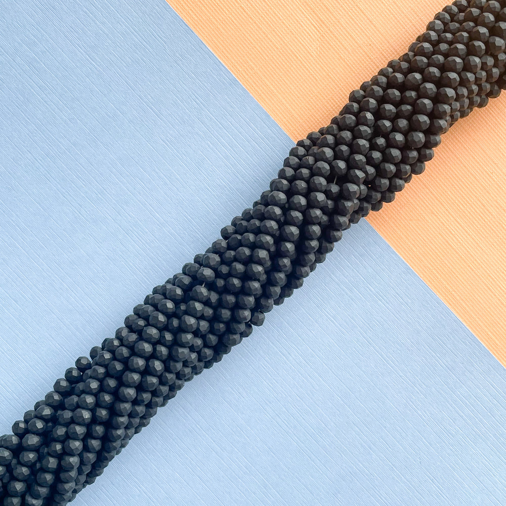 4mm Matte Black Faceted Chinese Crystal Rondelle Strand