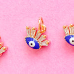 10mm Blue + White Long Lash Evil Eye Gold Plated Charm