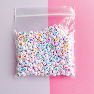 7mm Rainbow White Letter Acrylic Coin Bead Pack