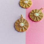 18mm Gold And Opal Pave Sunburst Coin Charm