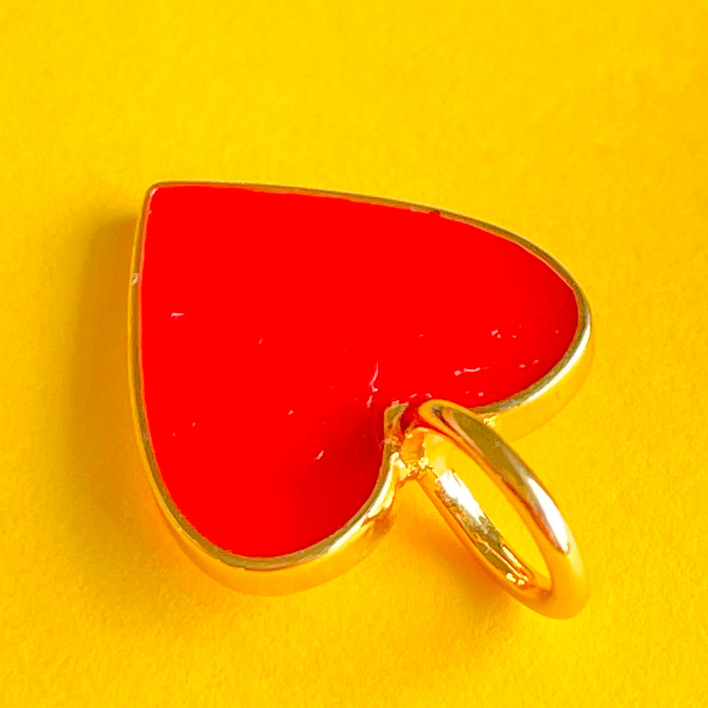 14mm Red Enamel Gold Heart Pendant