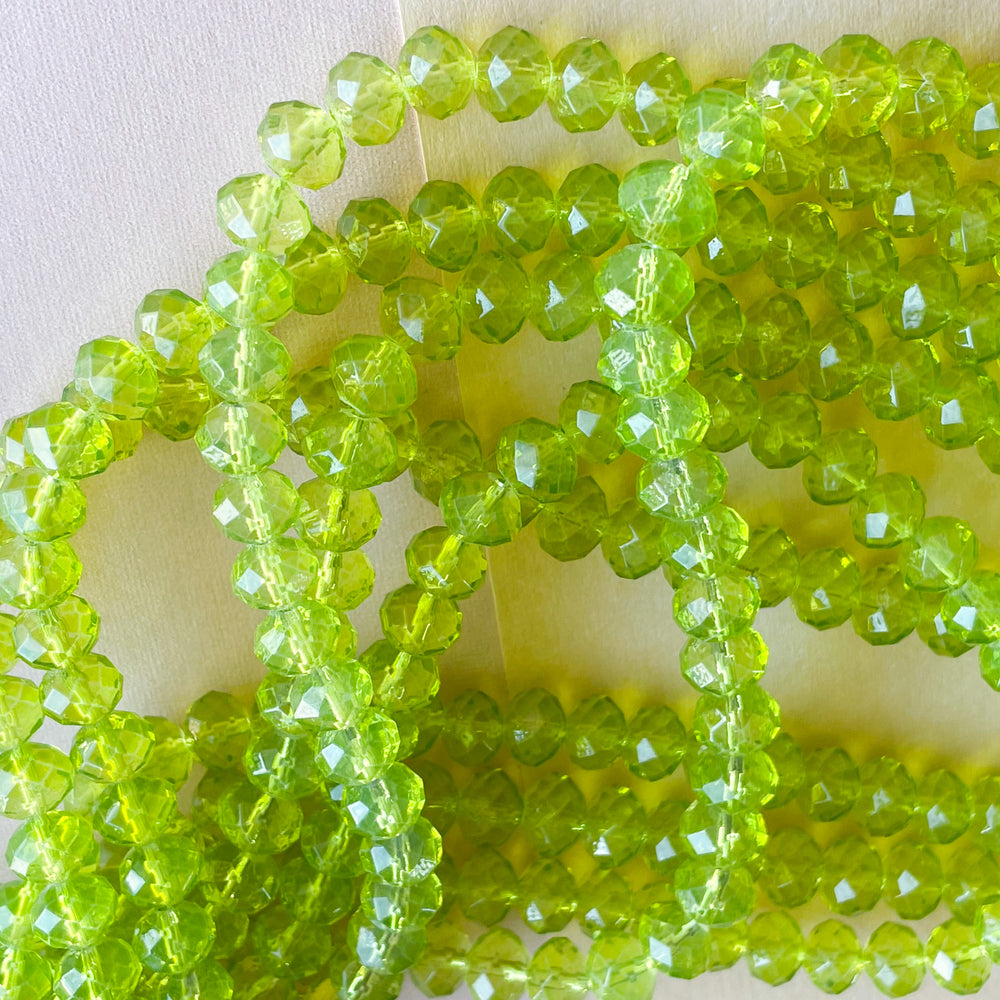 8mm Translucent Chartreuse Faceted Chinese Crystal Rondelle Strand