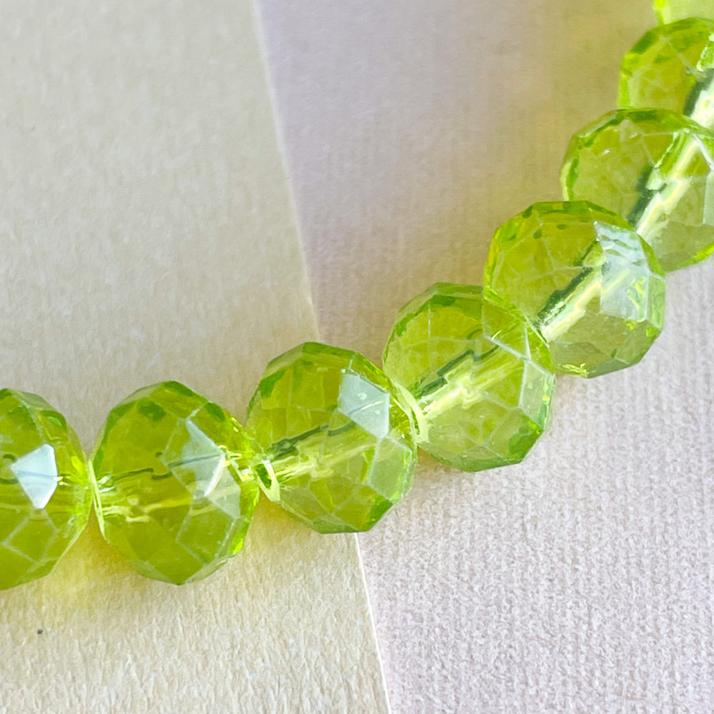 8mm Translucent Chartreuse Faceted Chinese Crystal Rondelle Strand