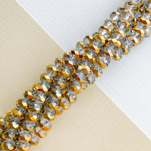 8mm Gold Banded Smoke Faceted Chinese Crystal Rondelle Strand