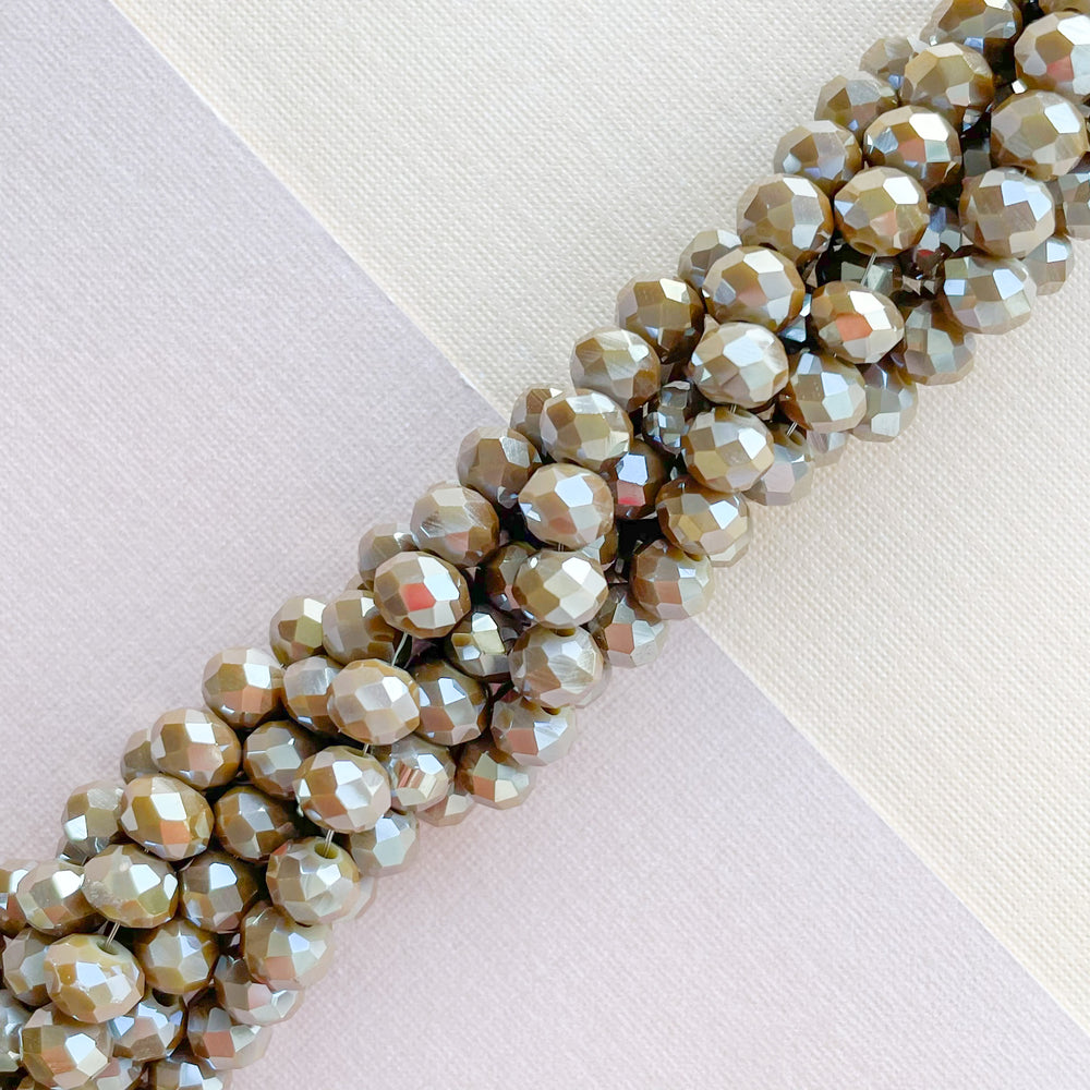 
                
                    Load image into Gallery viewer, 6mm Diamond Finish Coffee Faceted Chinese Crystal Rondelle Strand
                
            