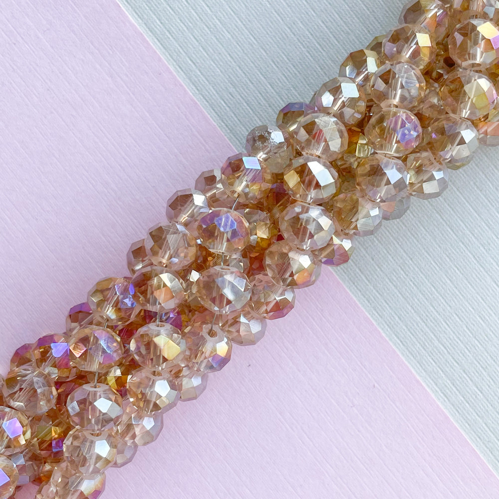 8mm Champagne AB Finish Faceted Chinese Crystal Rondelle Strand