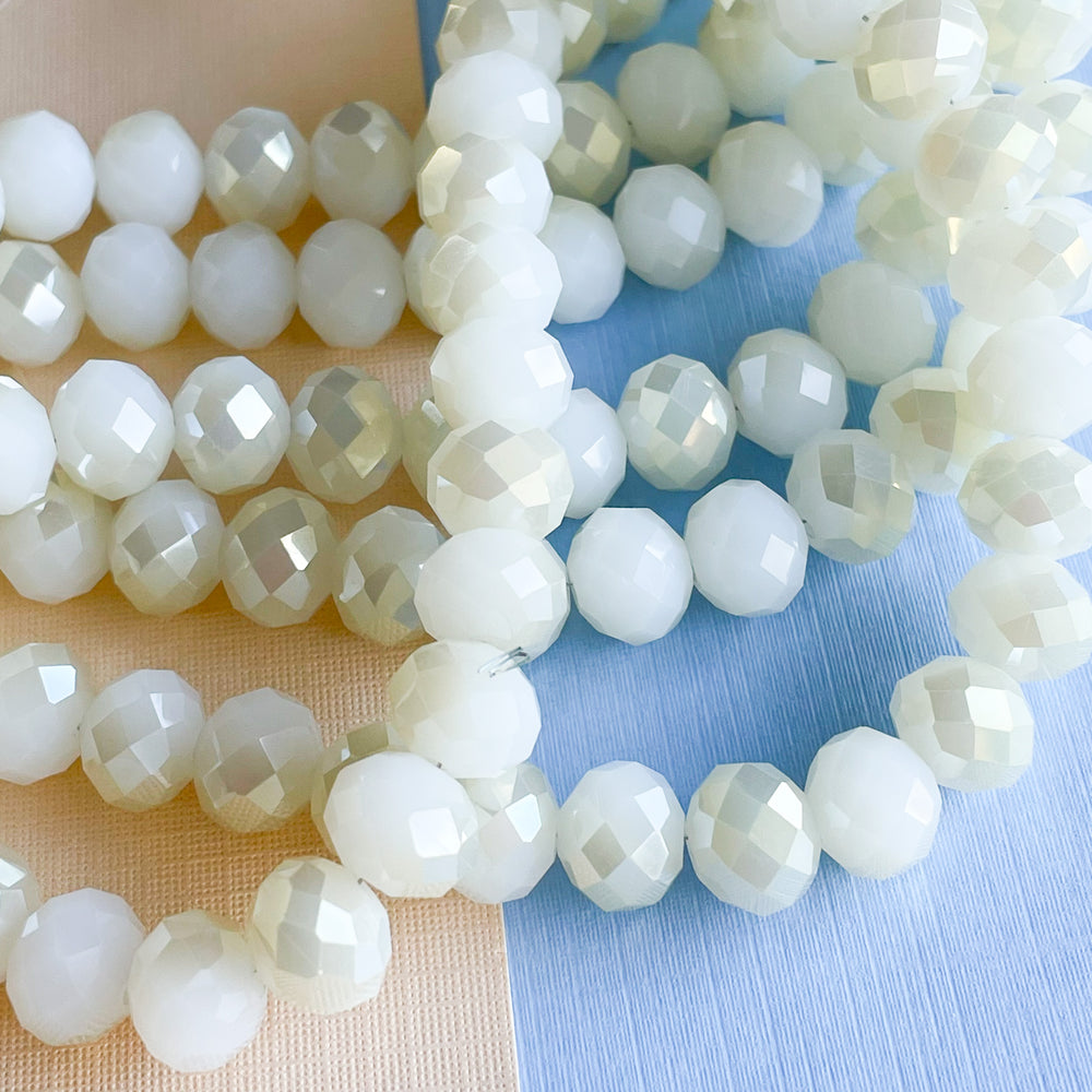 10mm Two-Tone Arctic White Faceted Chinese Crystal Rondelle Strand