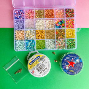 Glass 2-3mm Seed Beads 5 Colors! 200 grams 5 Flip Top Plastic Storage Boxes  #12