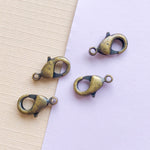 12mm Antique Brass Lobster Claw Clasp - 4 Pack