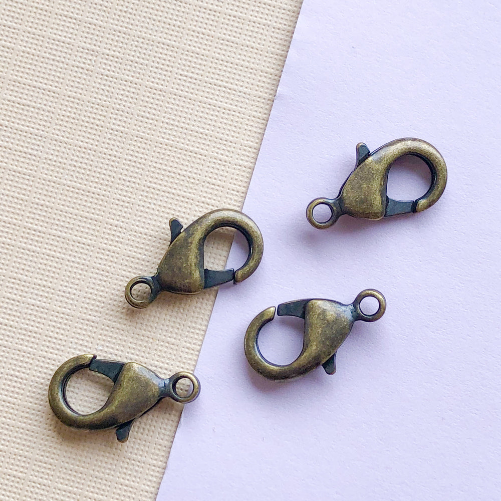15mm Antique Brass Lobster Claw Clasp Pack