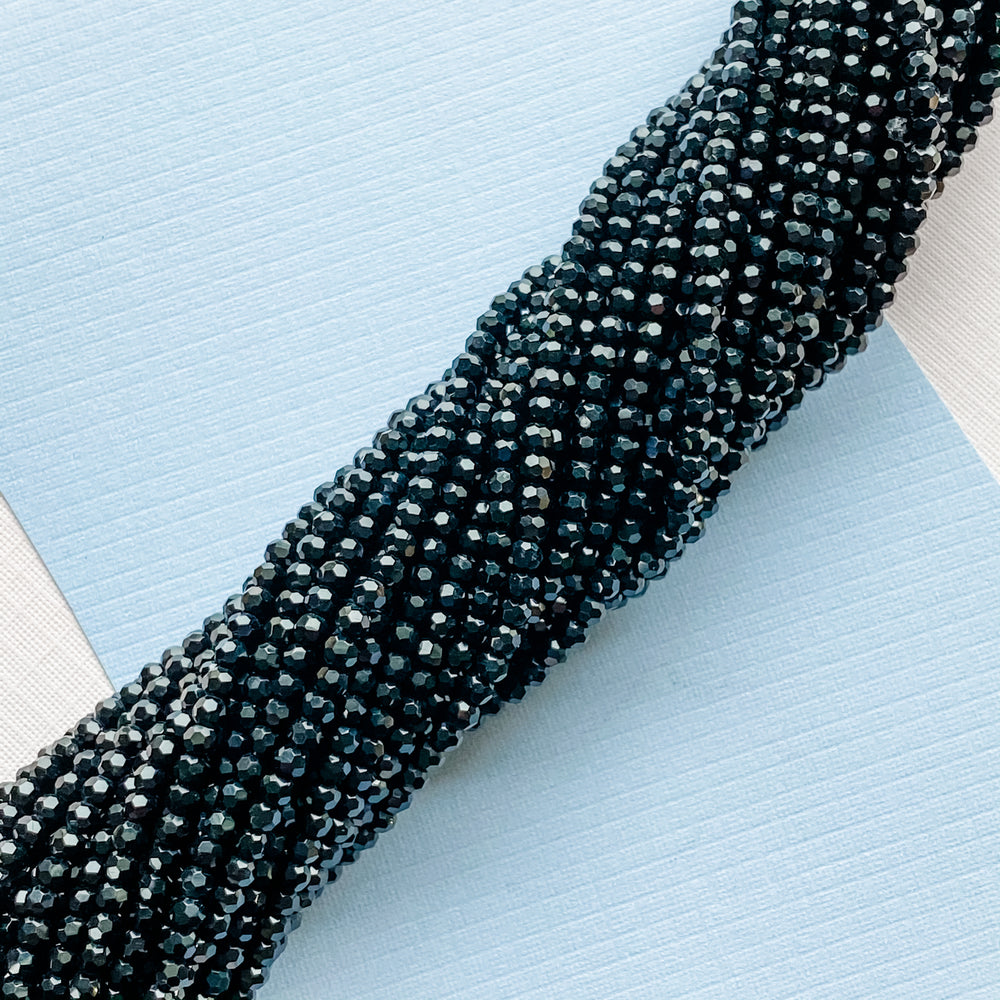 3mm Black Faceted Chinese Crystal Strand - Christine White Style