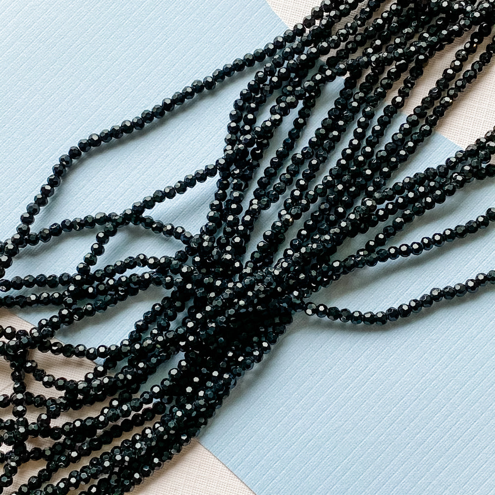 3mm Black Faceted Chinese Crystal Strand - Christine White Style