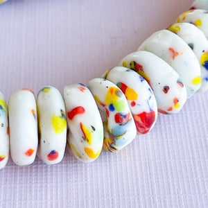 White Rondelle Clay Bead Strands