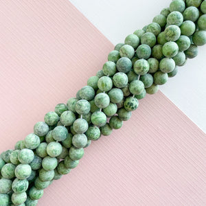 8mm Matte Avocado Spotted Jade Rounds Strand