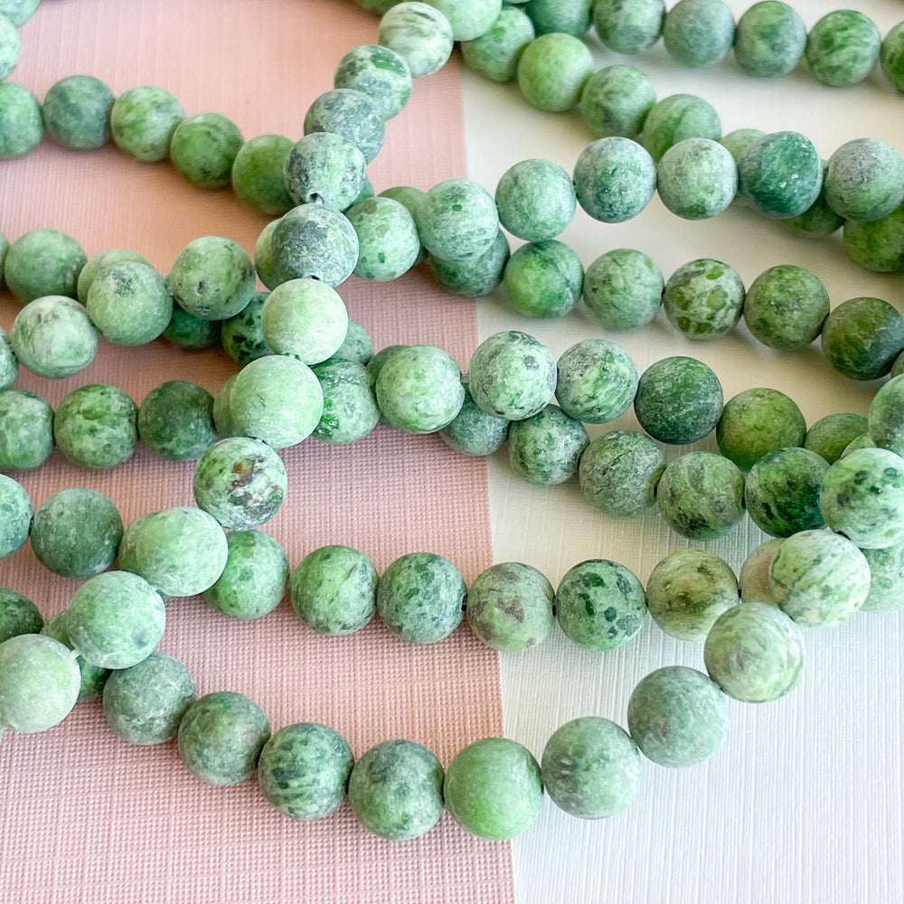 8mm Matte Avocado Spotted Jade Rounds Strand