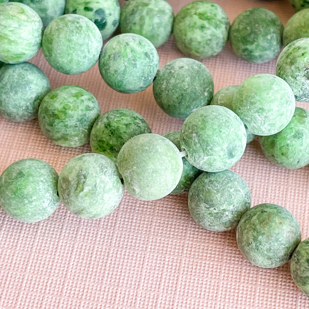 8mm Matte Avocado Spotted Jade Rounds Strand