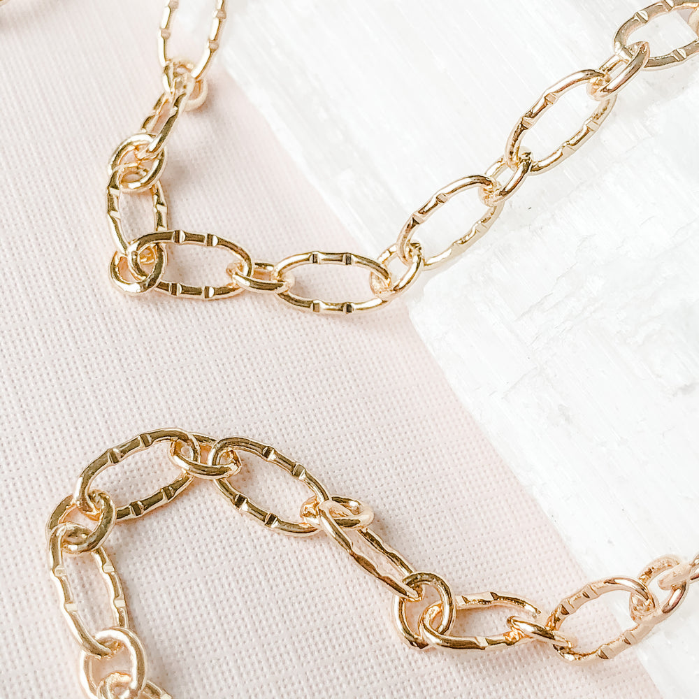9mm Shiny Gold Textured Paperclip Chain