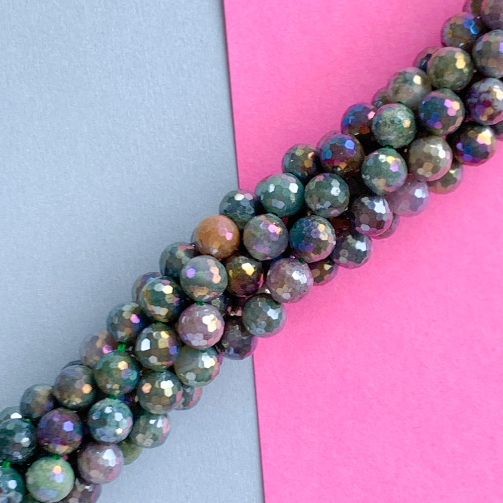 
                
                    Load image into Gallery viewer, 8mm Faceted Electroplated Ocean Jasper Rounds Strand
                
            