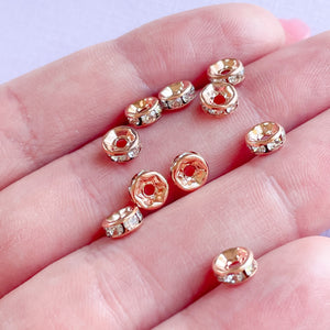 6mm Czech Crystal Rose Gold Rondelle - 10 Pack - Christine White Style