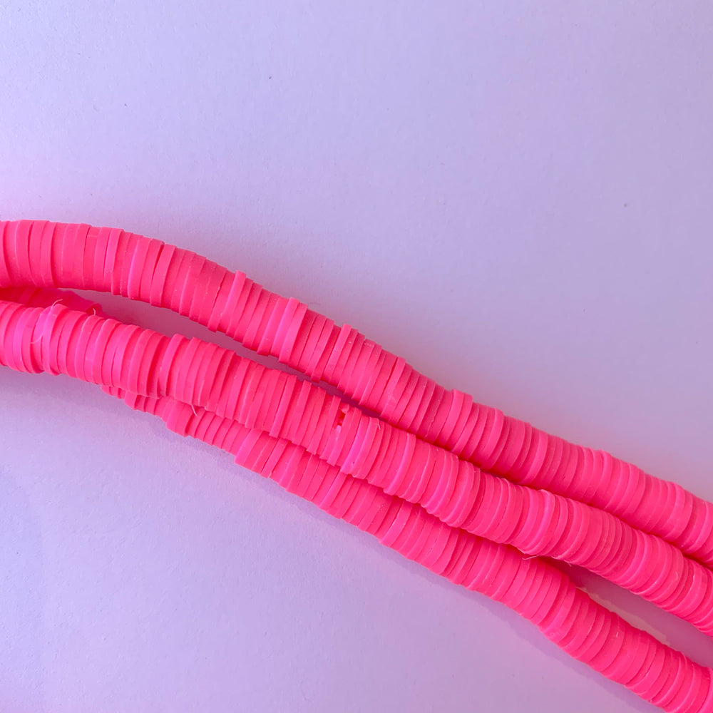 8mm Electric Pink Polymer Clay Heishi Strand